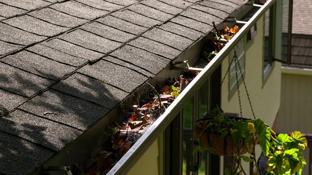 Gutter cleaning in Santa Barbara — clearing debris from a residential gutter